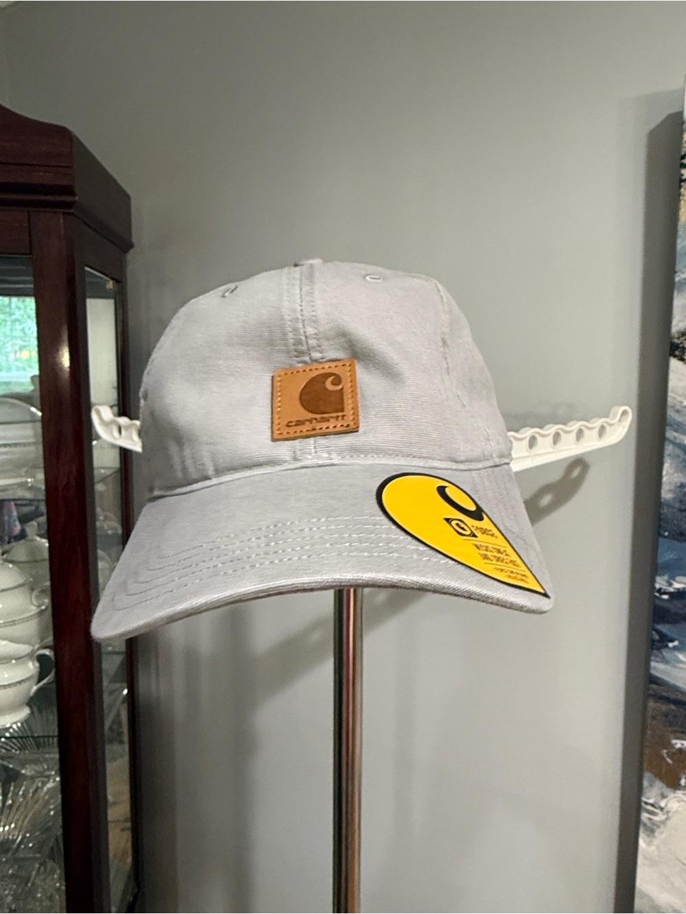 NWT Carhartt Light Gray Canvas Cap with Tan Leather Patch